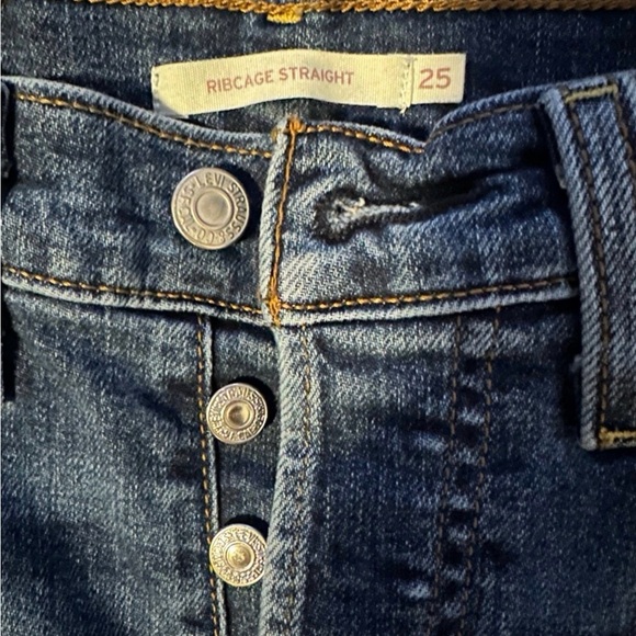 Levi's High Rise Dark Blue Jeans Ribcage 25 straight - Picture 2 of 2